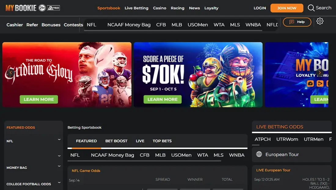 MyBookie homepage